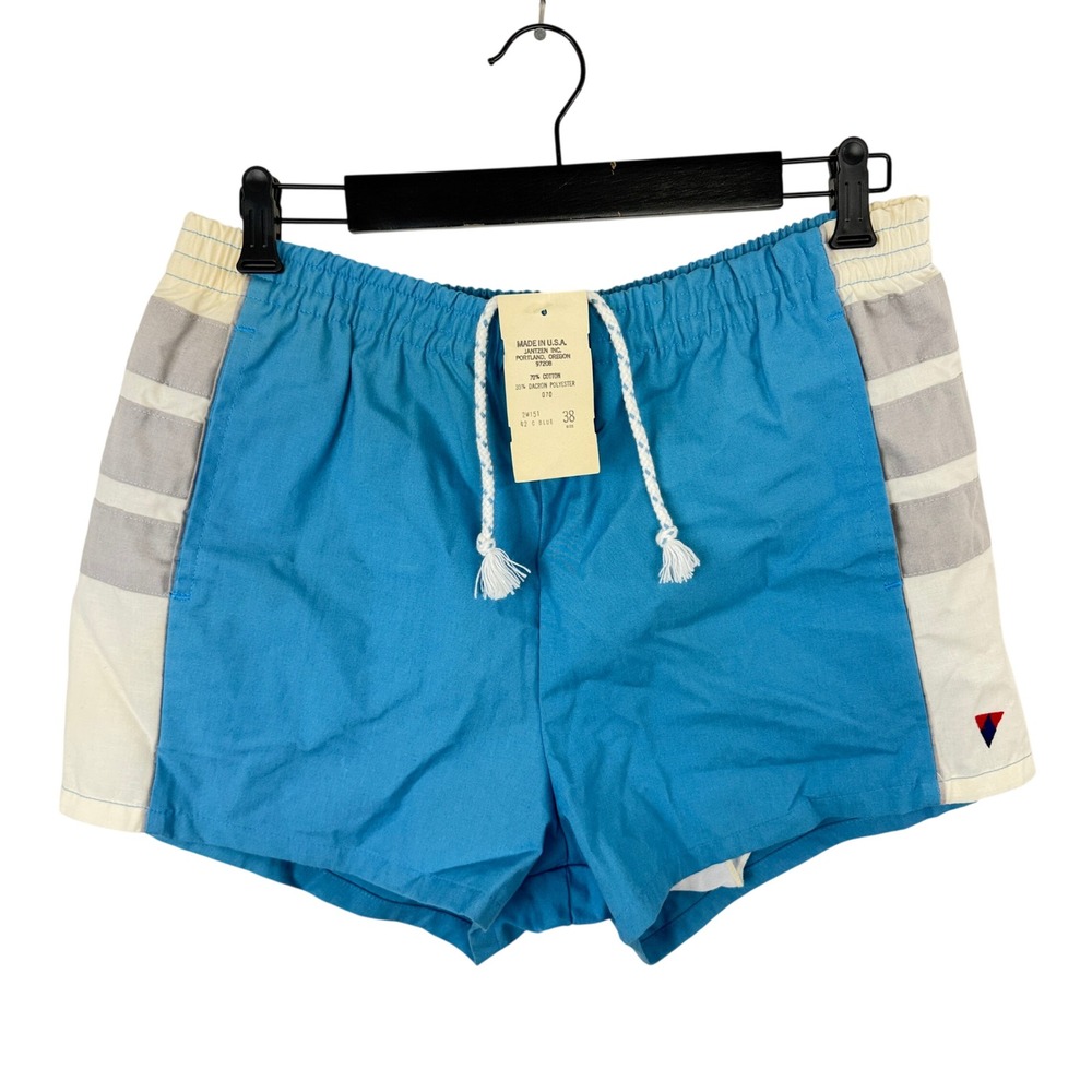 Jantzen Swim Shorts Mens 38 Blue Vintage Striped Made in USA Beach Deadstock